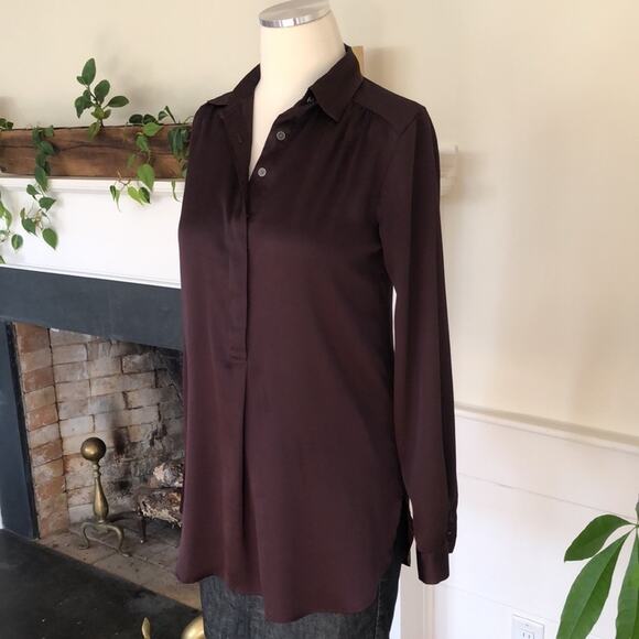 Ann Taylor LOFT Deep Purple V-Neck Blouse | Relaxed Fit Top XXS - Picture 3 of 9